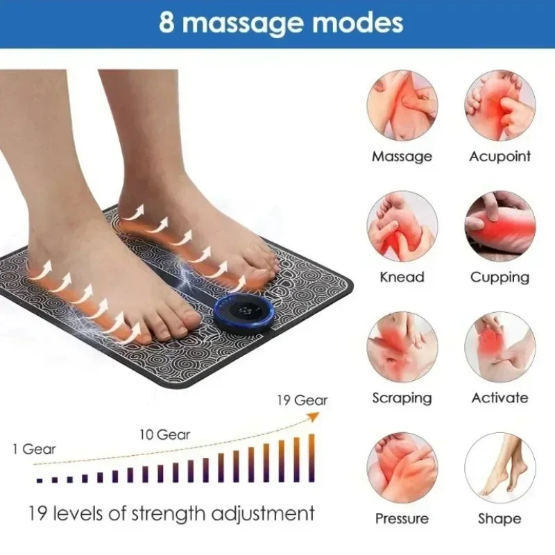 Ems Foot Massager Mat Electric Usb Charging Smart Display Tens Acupuncture Feet Cushion Blood Circulation Pad Health Care Home