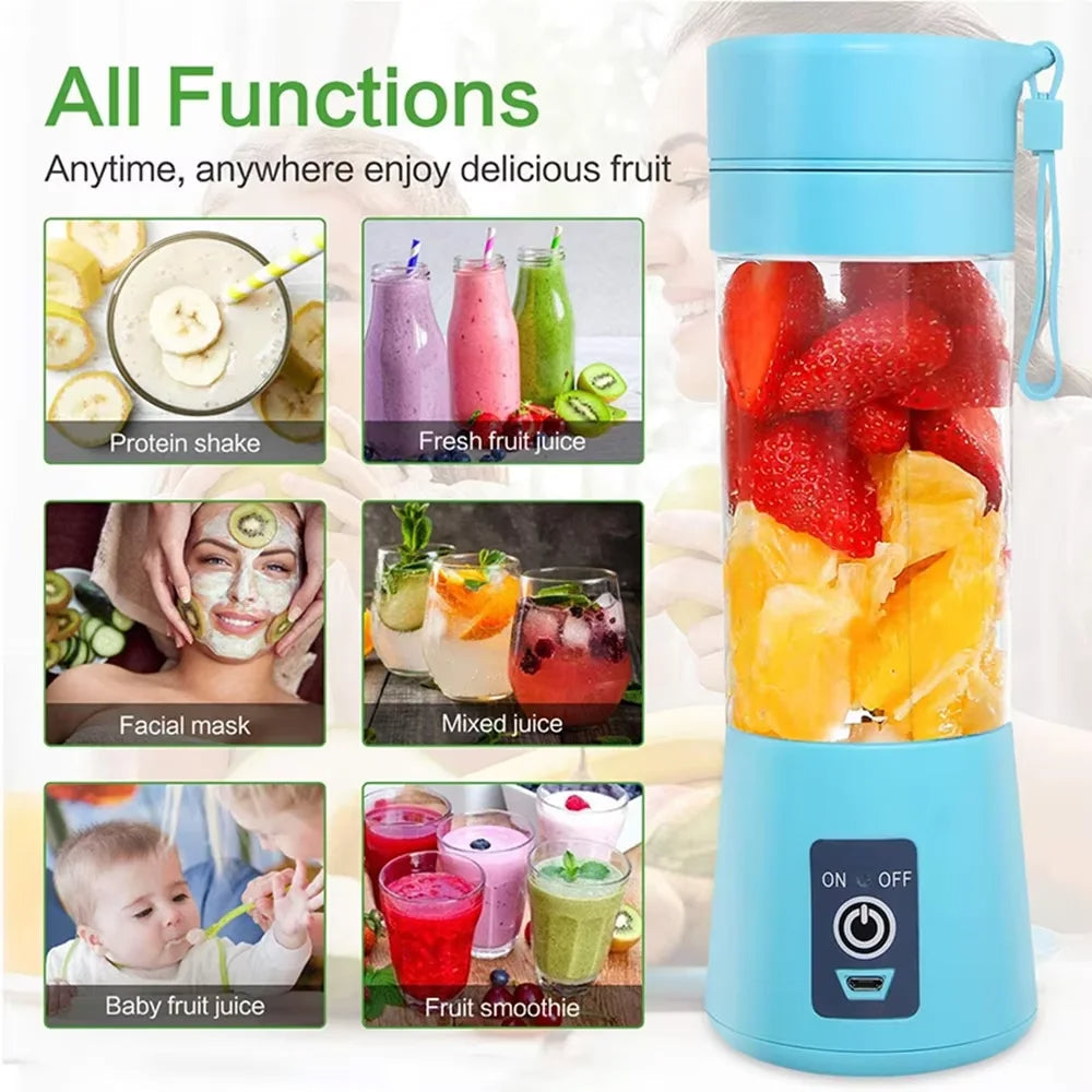 6 Blades Electric Blender Mini Portable Juicer Usb Rechargeable 380ml (random Color)